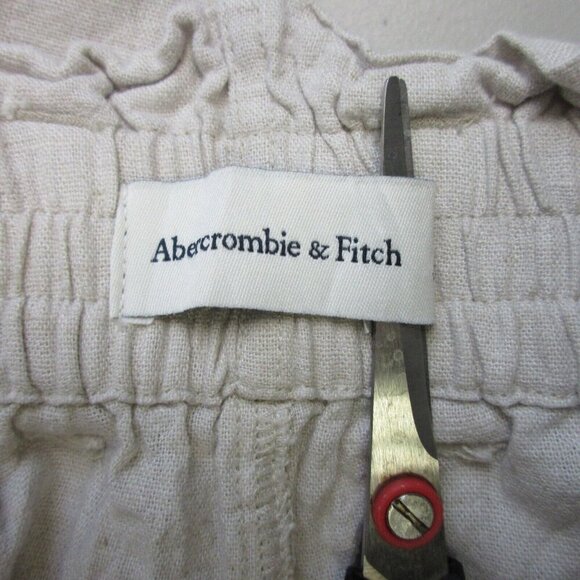 Abercrombie & Fitch Paperbag Shorts Women L Beige Linen Blend Belted Summer 318 - Picture 3 of 11